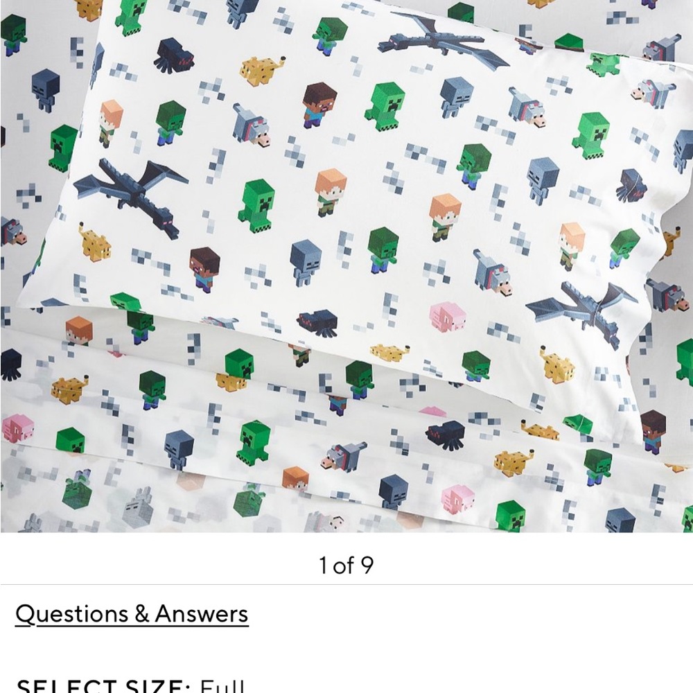 Pottery Barn Kids Minecraft organic full sheet set